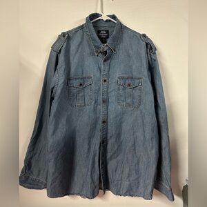 Vintage Willis & Geiger Shirt Mens XL Denim Button Up Safari Epaulet Pockets